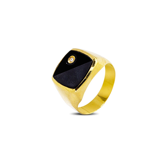 SQUARE SIGNET MEN'S RING WITH CUBIC ZIRCONIA IN 18K