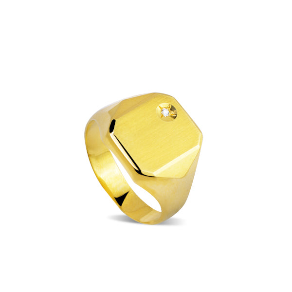 SQUARE SEGNET MEN'S RING WITH CUBIC ZARCONIAN IN 18K YG