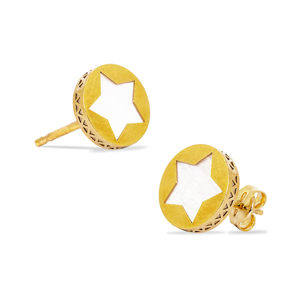 STAR MOTHER OF PEARL EARRINGS IN 18K YELLOW GOLD