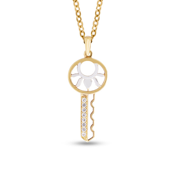 KEY PENDANT TWO-TONE WITH CHAIN IN 18K GOLD