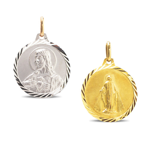 SPANISH MEDAL WITH MIRACULOUS & SACRED HEART IN 14K TWO-TONE GOLD