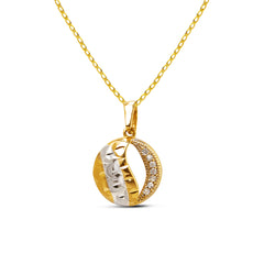 TEXTURED CIRCLE SHAPE PENDANT TWO-TONE WITH BARB CHAIN IN 14K GOLD