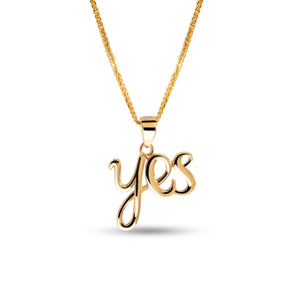 YES PENDANT WITH CHAIN IN 18K YELLOW GOLD