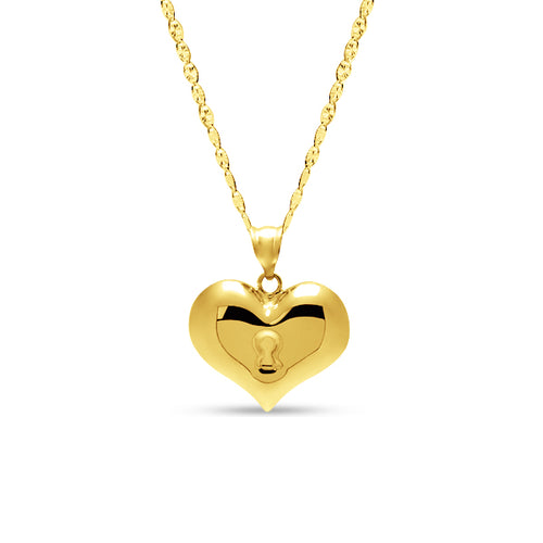 HEART-LOCK PENDANT WITH ANCHOR CHAIN IN 18K YELLOW GOLD