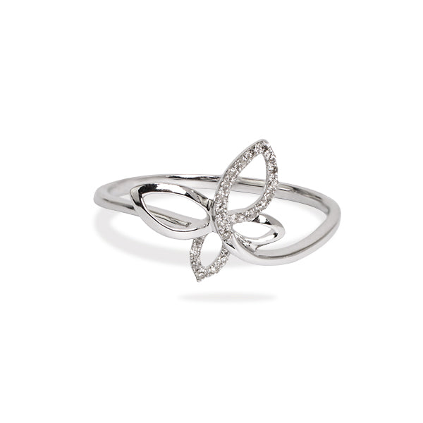 BUTTERFLY DIAMOND PINKY RING IN 14K WHITE GOLD