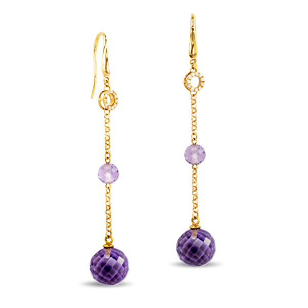 SET DROP AMETHYST WITH DIAMONDS IN 18K YELLOW GOLD