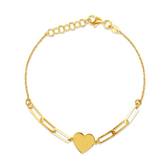PAPER CLIP WITH HEART CHARM BRACELET IN 18K YELLOW GOLD
