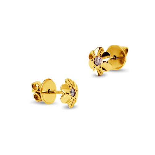 FLOWER EARRINGS WITH DIAMOND IN 14K YELLOW GOLD
