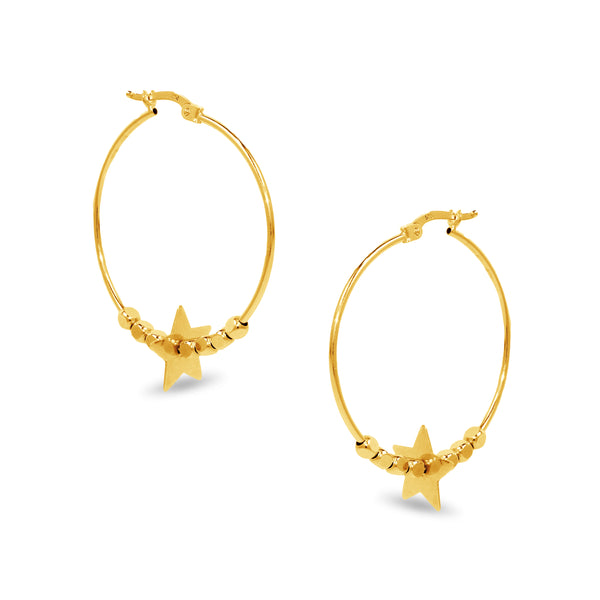 HOOP EARING WITH STAR AND BEADS IN 14K YELLOW GOLD