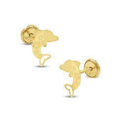 DOLPHIN WITH FLOWER THREADED EARRINGS IN 18K YELLOW GOLD