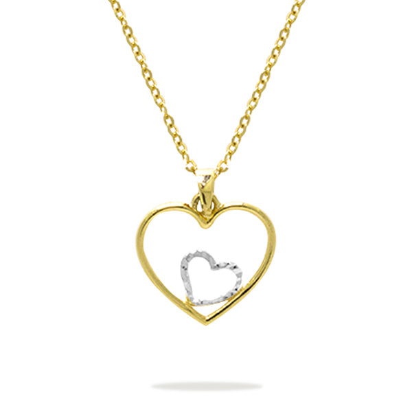 DOUBLE HEART TWO-TONE PENDANT W/ CHAIN IN 18K GOLD