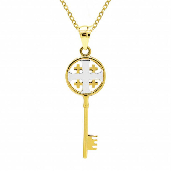 KEY PENDANT TWO-TONE WITH CABLE CHAIN IN 18K GOLD