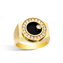 MEN'S RING ONYX WITH SEVERAL CUBIC ZIRCONIAN IN 18K GOLD