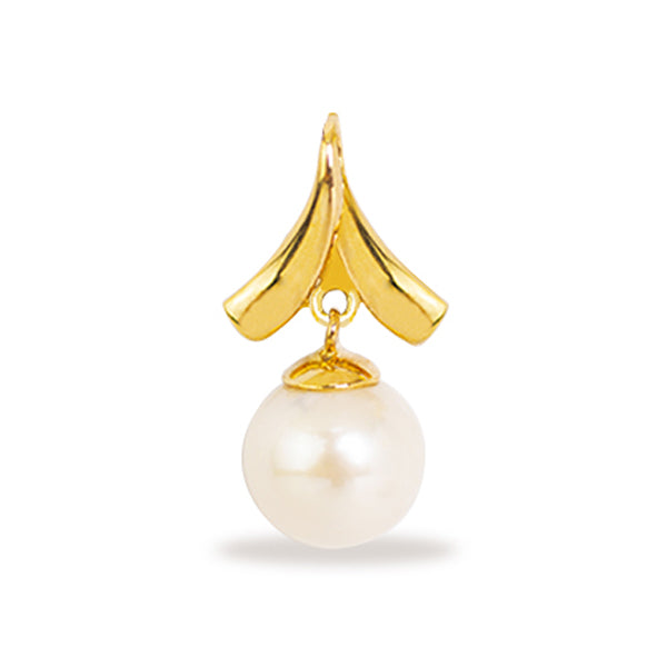 PENDANT ROUND WHITE FRESH WATER PEARL IN 14K YELLOW GOLD