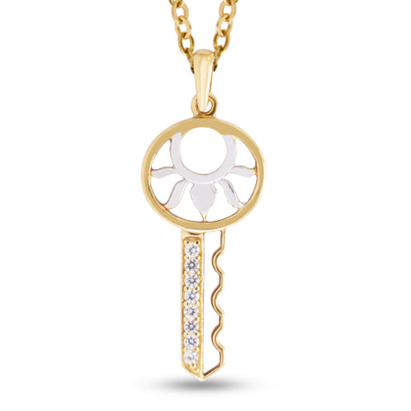 KEY PENDANT TWO-TONE WITH CHAIN IN 18K GOLD