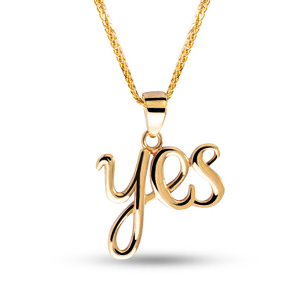 YES PENDANT WITH CHAIN IN 18K YELLOW GOLD