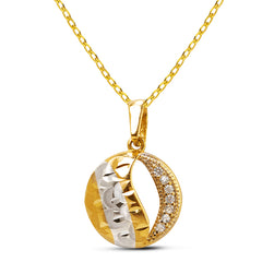 TEXTURED CIRCLE SHAPE PENDANT TWO-TONE WITH BARB CHAIN IN 14K GOLD