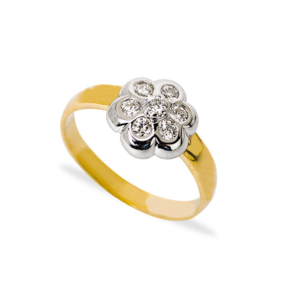 TWO-TONE ROSETTE RING WITH 7 DIAMONDS IN 14K GOLD