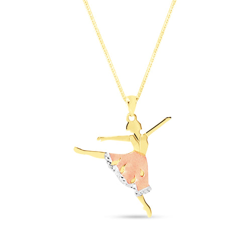BALLERINA TRI-COLOR PENDANT WITH FOXTAIL CHAIN IN 18K GOLD