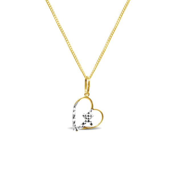 TWO-TONE HEART WITH CROSS WITH BARB CHAIN IN 18K GOLD