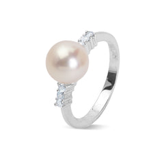 CULTURED PEARL RING WITH DIAMONDS IN 14K WHITE GOLD