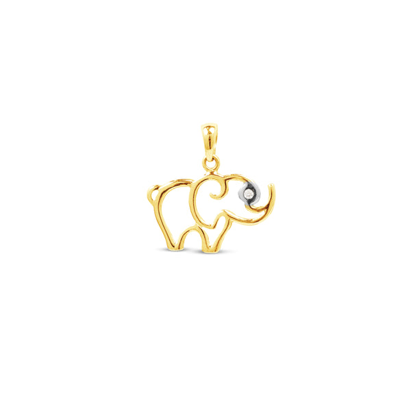 TWO-TONE ELEPHANT PENDANT WITH CUBIC ZIRCONIAN IN 14K YELLOW GOLD