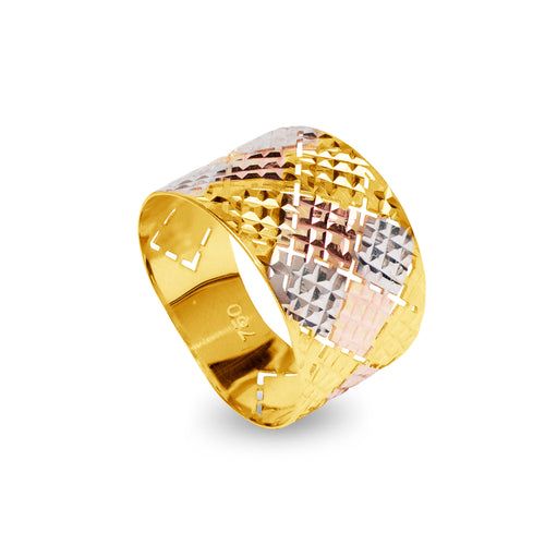 TEXTURED TRI-COLOR RING IN 18K GOLD