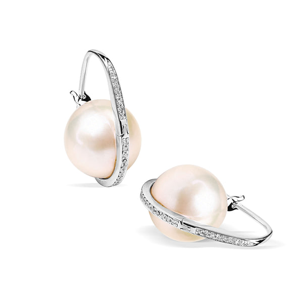 EARPICA CULTURED PEARL WITH DIAMONDS IN 14K WHITE GOLD