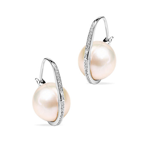 EARPICA CULTURED PEARL WITH DIAMONDS IN 14K WHITE GOLD