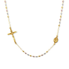 TRI-COLOR ROSARY NECKLACE IN 18K YELLOW GOLD