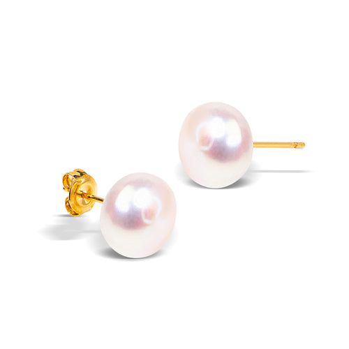 WHITE BUTTON CULTURED PEARL IN 14K YELLOW GOLD
