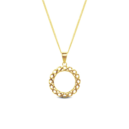 ROUND FILIGREE PENDANT WITH BARB CHAIN IN 18K YELLOW GOLD