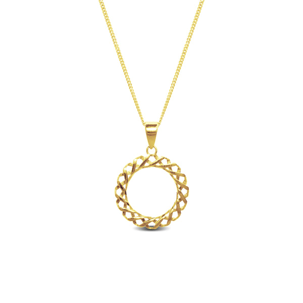 ROUND FILIGREE PENDANT WITH BARB CHAIN IN 18K YELLOW GOLD