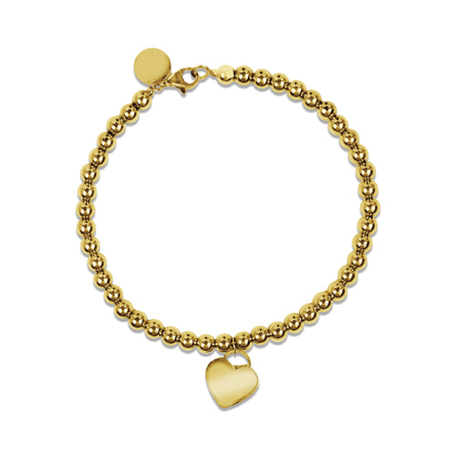 HEART CHARM BEADS BREACELET IN 18K YELLOW GOLD