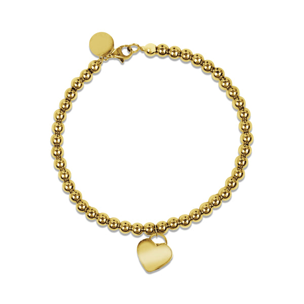 HEART CHARM BEADS BREACELET IN 18K YELLOW GOLD