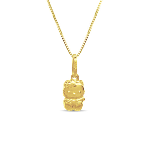 HELLO KITY PENDANT WITH FINE BOX CHAIN IN 18K YELLOW GOLD