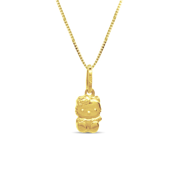 HELLO KITY PENDANT WITH FINE BOX CHAIN IN 18K YELLOW GOLD