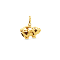 PIG PENDANT WITH HEART DESIGN IN 14K YELLOW GOLD