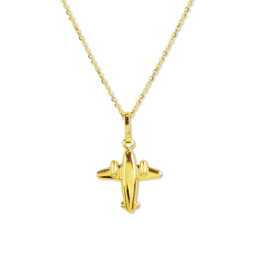 AIRPLANE PENDANT WITH FINE CABLE CHAIN IN 18K YELLOW GOLD