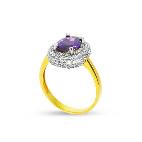 LADIES RING WITH COLORED STONE AND ZIRCONIAN STONES IN 18K YG