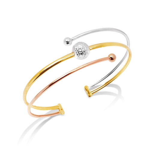 TRI-COLOR BANGLE WITH BALL DESIGN IN 18K GOLD