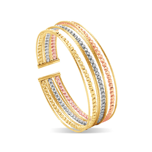 TRI-COLOR BANGLE WITH BALL IN 14K GOLD