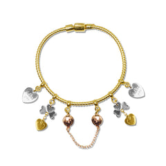 TRI-COLOR BANGLE WITH HEART CHARMS IN 14K ITALIAN GOLD
