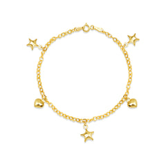 HEART AND STAR CHARM BRACELET IN 18K YELLOW GOLD