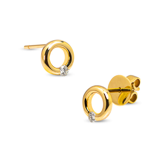 CIRCLE - SHAPED EARRINGS WITH DIAMOND IN 14K YELLOW GOLD