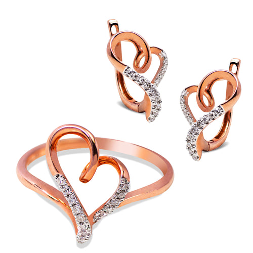 HEART RING AND EARRINGS SET  WITH DIAMONDS IN 14K ROSE GOLD
