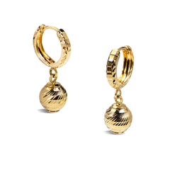 HOOP TEXTURED DANGLING BALL EARRING IN YG