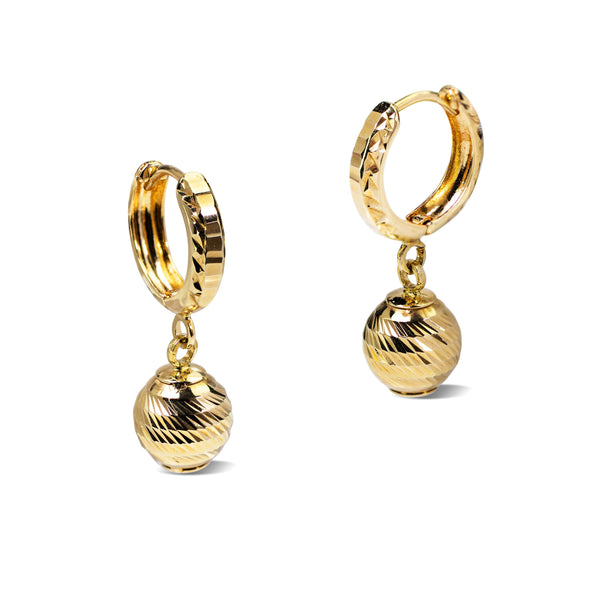 HOOP TEXTURED DANGLING BALL EARRING IN YG