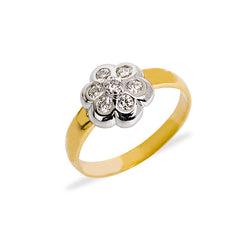 TWO-TONE ROSETTE RING WITH 7 DIAMONDS IN 14K GOLD