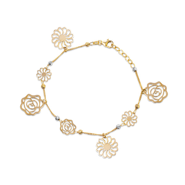 FLORAL CHARM BRACELET IN 14K TWO-TONE